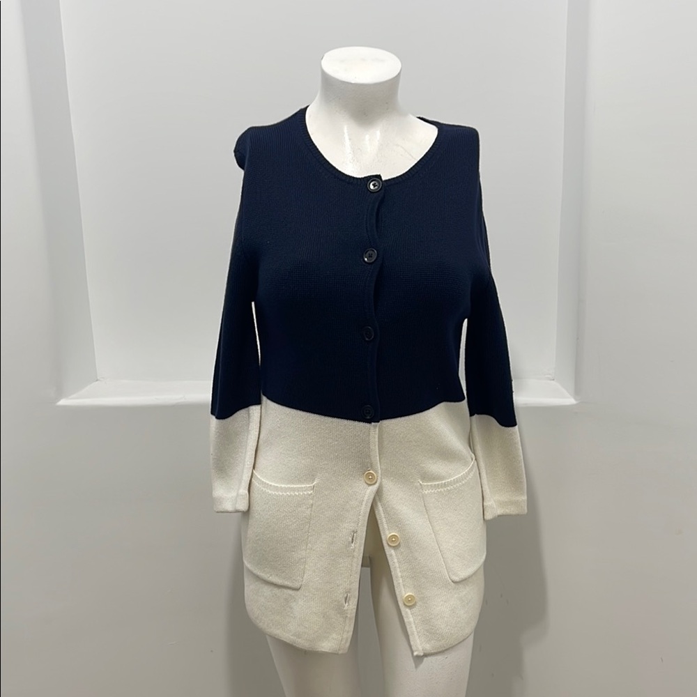 RODEBJER Navy and White Cardigan Size M